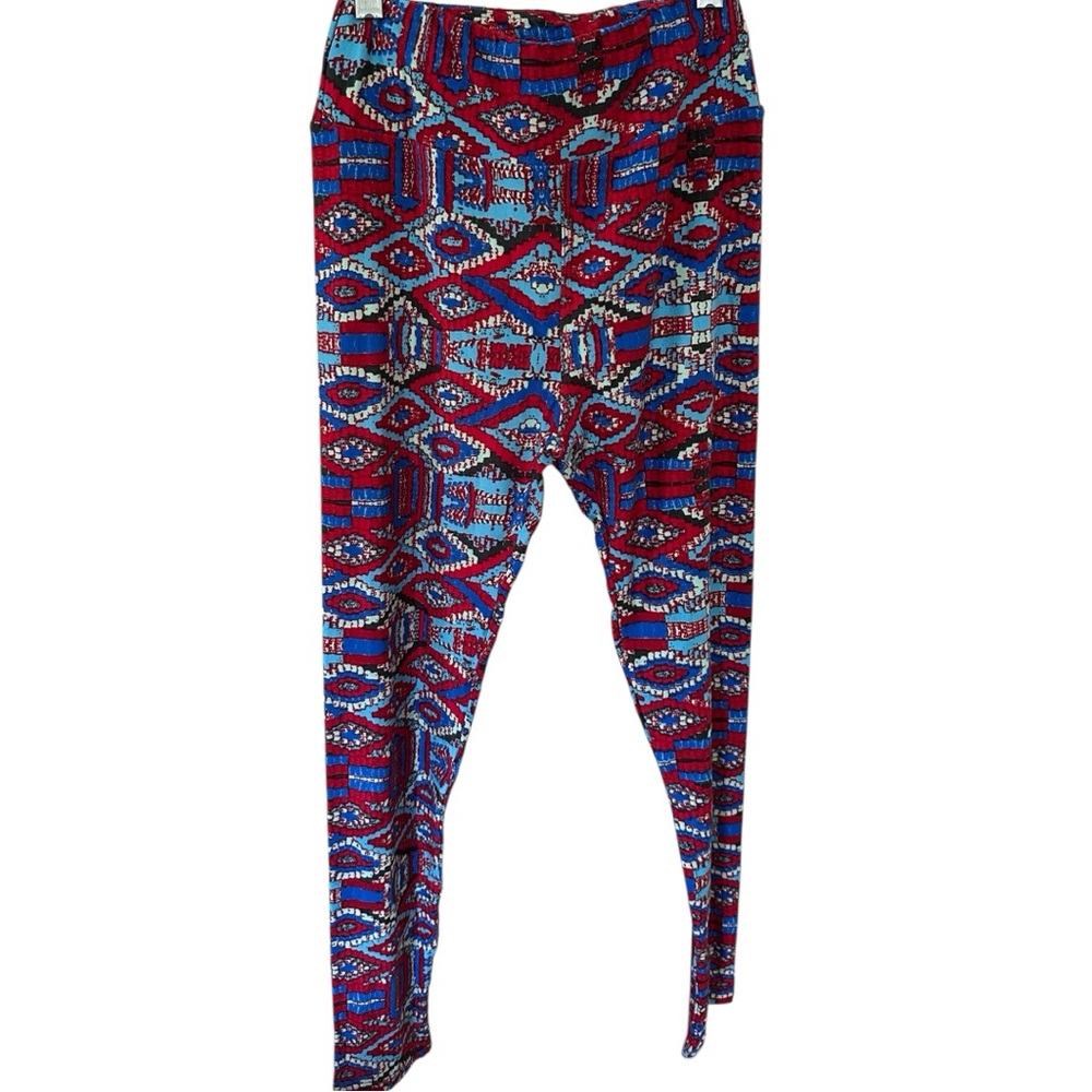 LuLaRoe OS Leggings in Red and Blue New Vintage